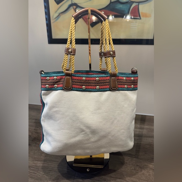Gucci Cream Canvas Tote with Green and Red Stripes - Picture 1 of 14